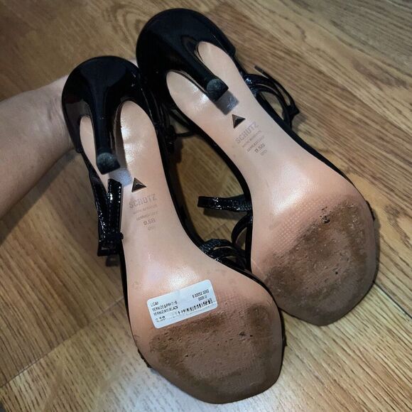 Schutz Licah Strappy Patent Leather Stiletto Sandals Size 9.5B Retail $180 - Picture 7 of 9